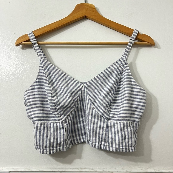 Universal Thread M Striped Babydoll Linen Blend Coastal Chic Beachy Crop Top - Picture 1 of 9